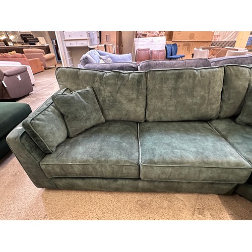 3274 - A forest green velvet corner sofa