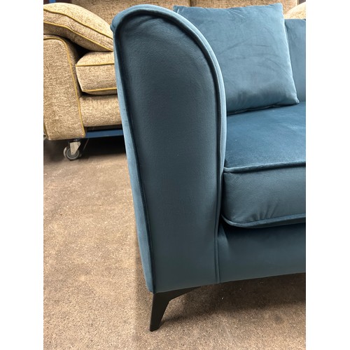 3251 - A dark cyan velvet upholstered shell back love seat