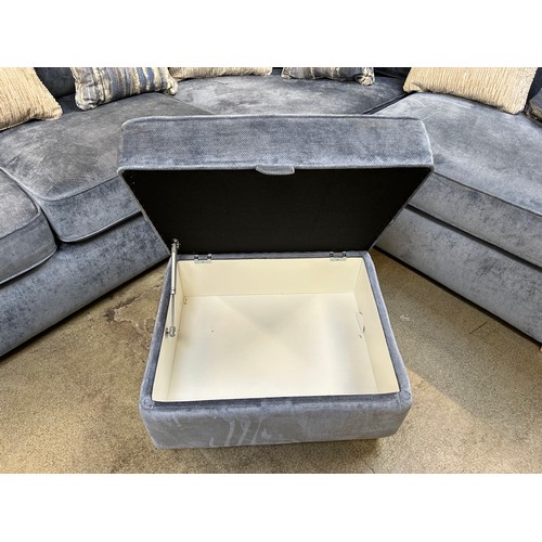 3280 - A blue pile velvet upholstered corner sofa and storage footstool