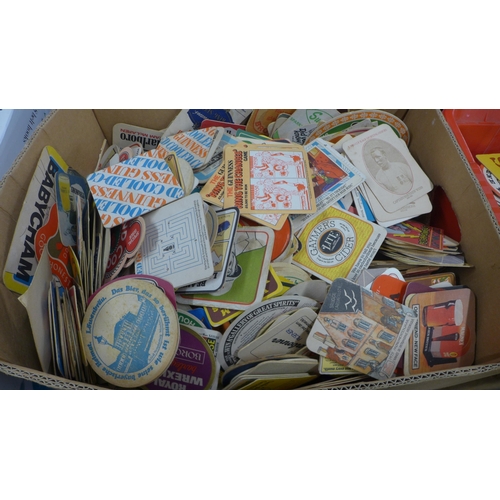 5303 - Two boxes of assorted vintage cardboard beer mats including Sabre Lager, Burton Ale, Tiger Special B... 