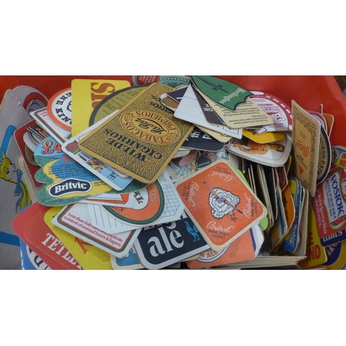 5303 - Two boxes of assorted vintage cardboard beer mats including Sabre Lager, Burton Ale, Tiger Special B... 