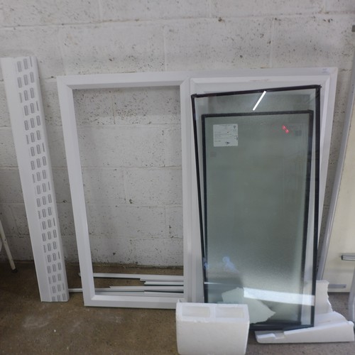 5127 - A white plastic UPVC 1180x1180mm double window frame with UPVC window sill and beading and two windo... 