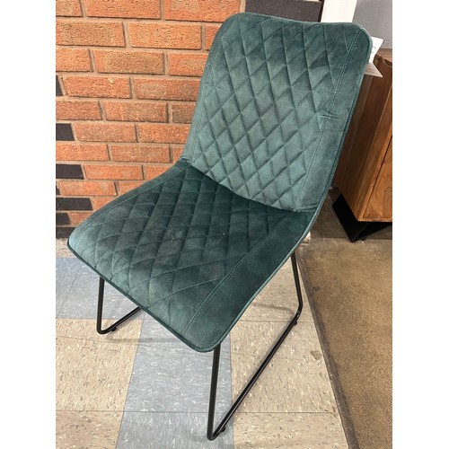 3006 - A set of six harlequin green/mustard velvet dining chairs  *This lot is subject to VAT