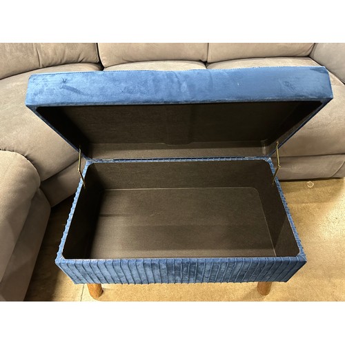 3082 - A blue velvet upholstered storage footstool