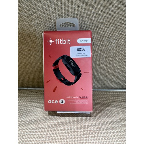 6016 - Fitbit Ace 3 activity tracker for kids with black and red wristband *This lot is subject to VAT