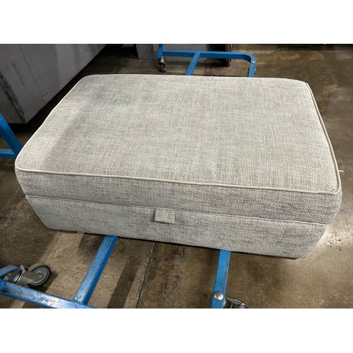 3208 - A grey woven three seater sofa and storage footstool