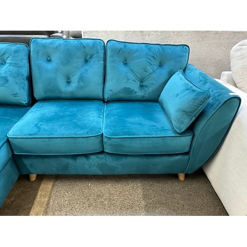 3200 - A turquoise velvet corner chaise sofa