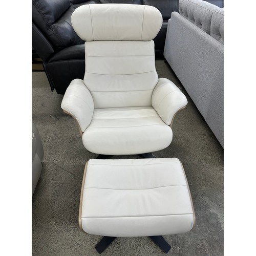 3256 - Kuka Karma cream leather arm chair with footstool - (headrest requires attention), original RRP £583... 