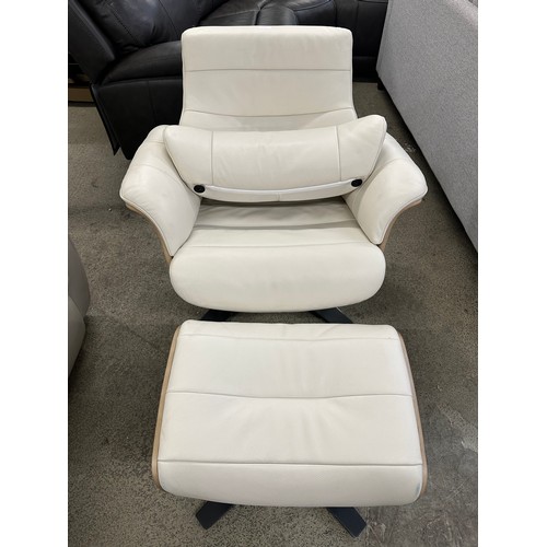 3256 - Kuka Karma cream leather arm chair with footstool - (headrest requires attention), original RRP £583... 