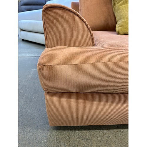 3284 - A coral cord upholstered scatter back corner sofa