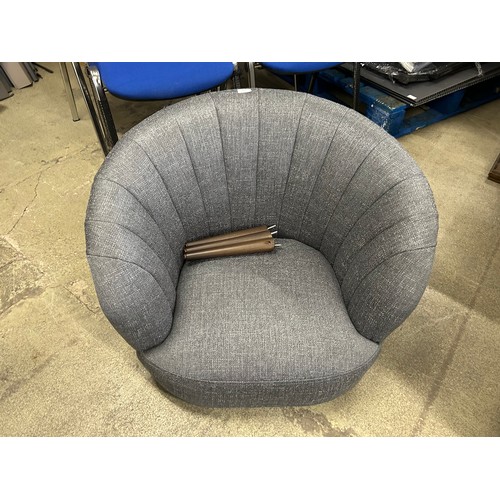 3292 - A grey upholstered shell back side chair (damaged legs)