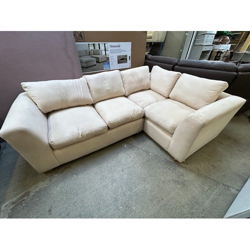 3304 - A beige velvet corner sofa