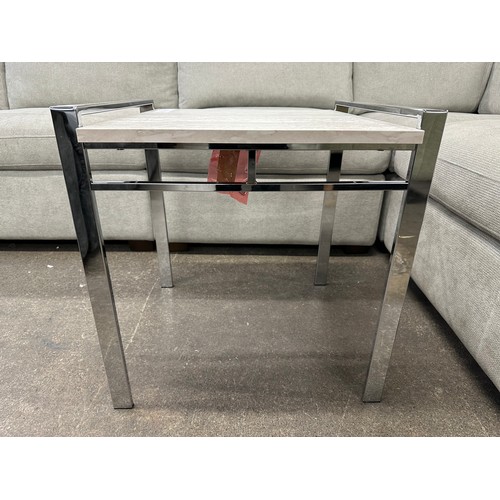 3155 - A white lamp table with silver legs