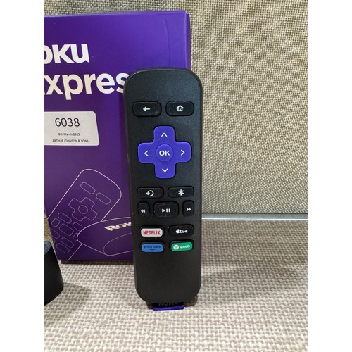 6038 - Roku express Wi-fi streaming device *This lot is subject to VAT