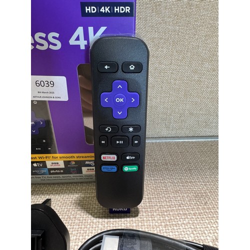 6039 - Roku 4K Wi-Fi streaming stick *This lot is subject to VAT