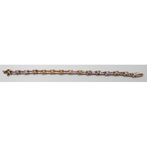 7010 - A silver gilt ruby and diamond bracelet, 7.5 inch, with certificate, some plating rubbed