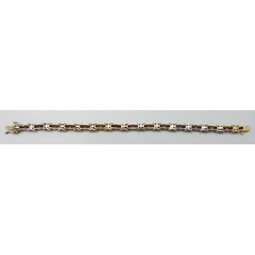 7010 - A silver gilt ruby and diamond bracelet, 7.5 inch, with certificate, some plating rubbed