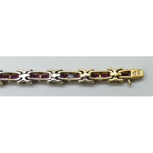 7010 - A silver gilt ruby and diamond bracelet, 7.5 inch, with certificate, some plating rubbed