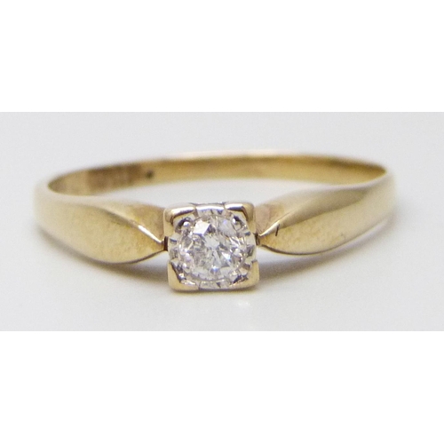 7024 - A 9ct gold diamond solitaire ring, approximately .25 carat diamond weight, 2g, S