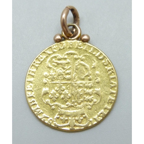 7027 - A 1782 22ct gold guinea with pendant mount, 8.9g