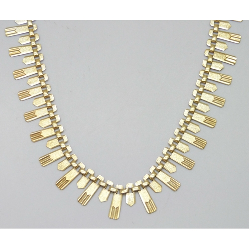 7029 - A silver gilt fringe necklace, 39cm, 14g