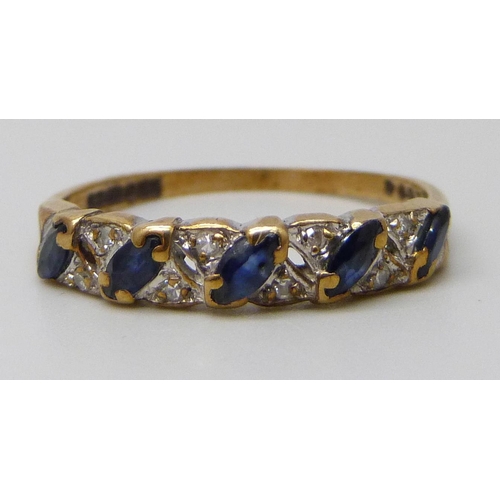 7041 - A 9ct gold blue stone and diamond ring, 1.6g, N/O