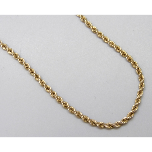 7051A - A 9ct gold rope chain necklace, 4g, 41cm