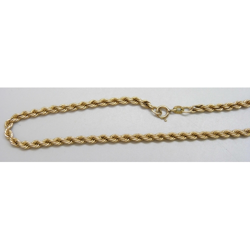 7051A - A 9ct gold rope chain necklace, 4g, 41cm