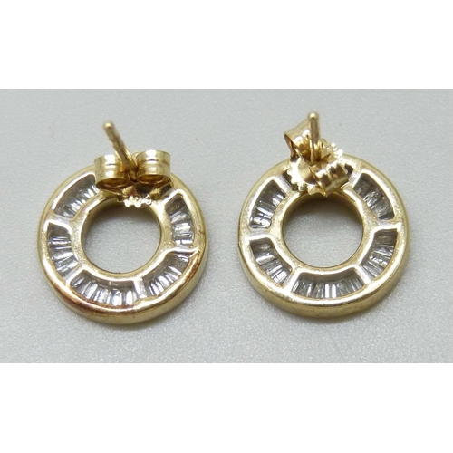 7053 - A pair of 10k gold diamond set earrings, 2g, 1.1cm