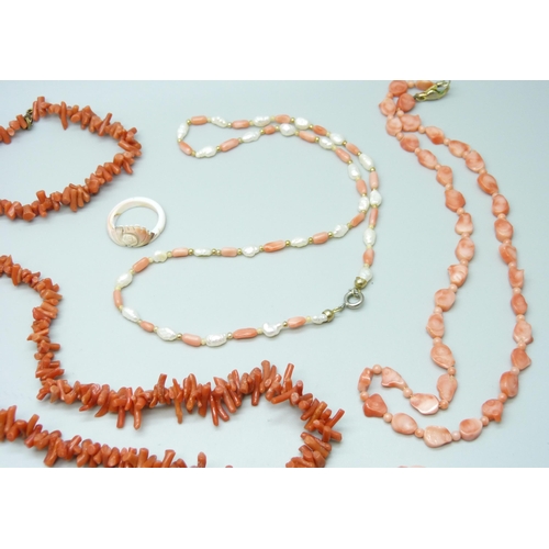 7105 - A collection of coral jewellery