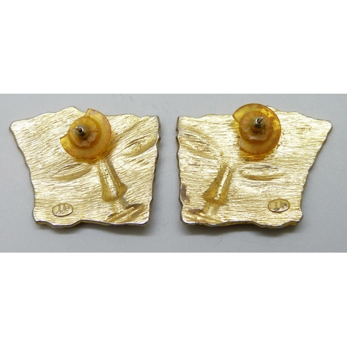 7107 - A pair of gilt metal earrings signed JJ Jonette, 3.8cm