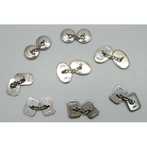 7116 - Three pairs of silver cufflinks, 41g, and one other pair