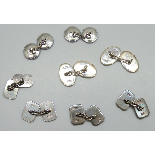 7116 - Three pairs of silver cufflinks, 41g, and one other pair