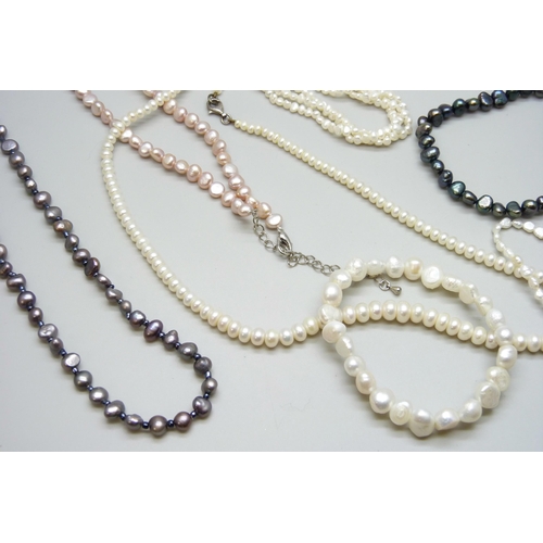 7119 - A collection of pearl jewellery - Six necklets and six bracelets including baroque and cultured