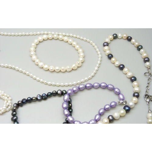 7119 - A collection of pearl jewellery - Six necklets and six bracelets including baroque and cultured