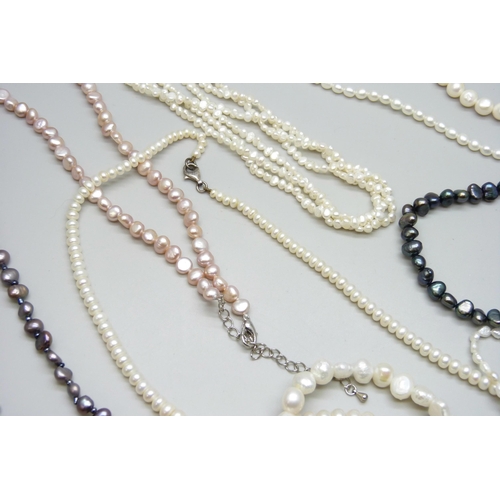 7119 - A collection of pearl jewellery - Six necklets and six bracelets including baroque and cultured