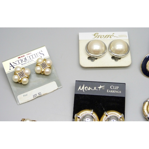 7129 - A collection of clip on costume earrings including Monet and Grosse