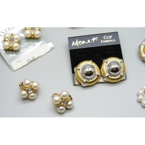 7129 - A collection of clip on costume earrings including Monet and Grosse