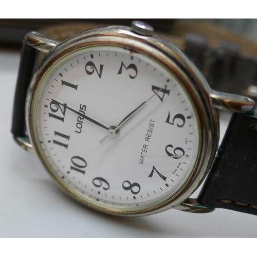 7175 - A large collection of watches, eleven in total, includes Timex, Lorus, Cotton Trader, Smiths pocket ... 