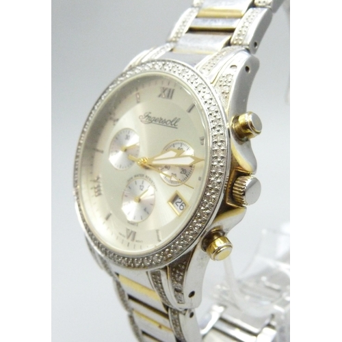 7180 - A gentleman's Ingersoll diamond wristwatch, 42mm including crown, (plating worn, scratches to glass,... 