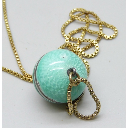 7182 - A .935 silver Bucherer enamelled ball watch pendant on a plated chain