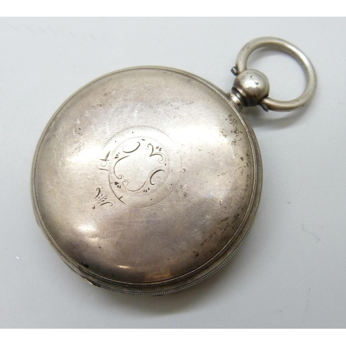 7186 - A silver full hunter pocket watch, Birmingham 1889, (lacking glass)