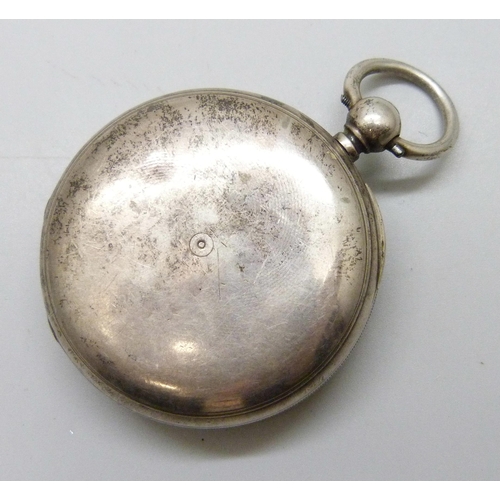 7186 - A silver full hunter pocket watch, Birmingham 1889, (lacking glass)