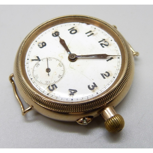 7187 - A 9ct gold cased trench watch with enamelled dial, F. Borgel case, 40mm including crown