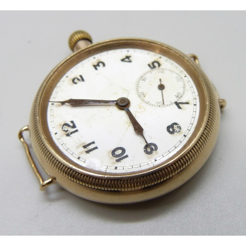 7187 - A 9ct gold cased trench watch with enamelled dial, F. Borgel case, 40mm including crown