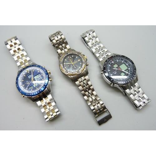 7198 - Three Accurist wristwatches, largest 48mm including crown