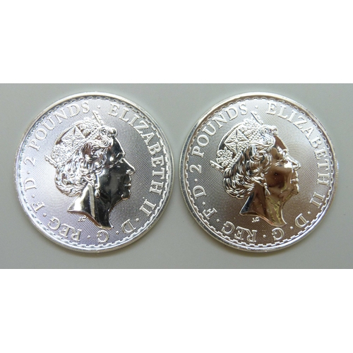 7203 - Two 2020 1oz 999 fine silver £2 Britannia coins