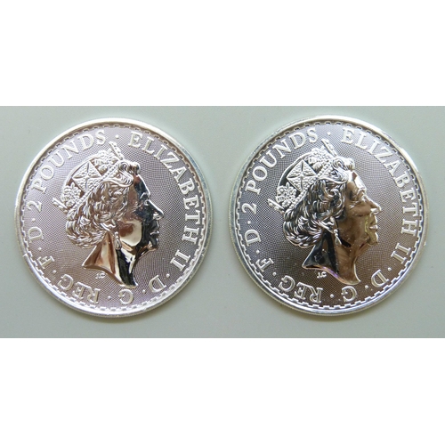 7204 - Two 2020 1oz 999 fine silver £2 Britannia coins