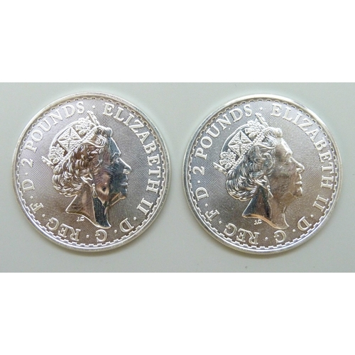 7205 - Two 2020 1oz 999 fine silver £2 Britannia coins