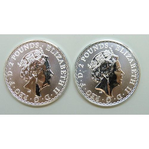 7207 - Two 2020 1oz 999 fine silver £2 Britannia coins